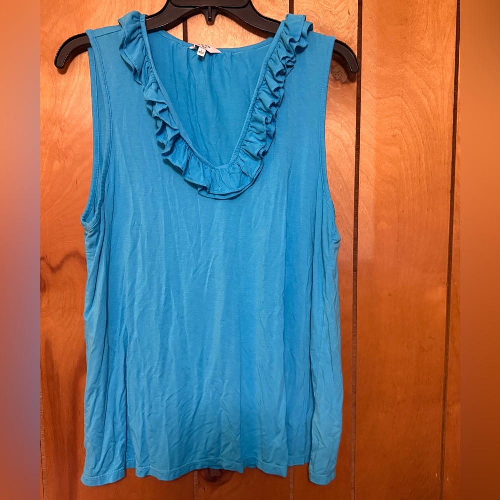 Crown & Ivy Ruffled Blue Sleeveless Tank Top